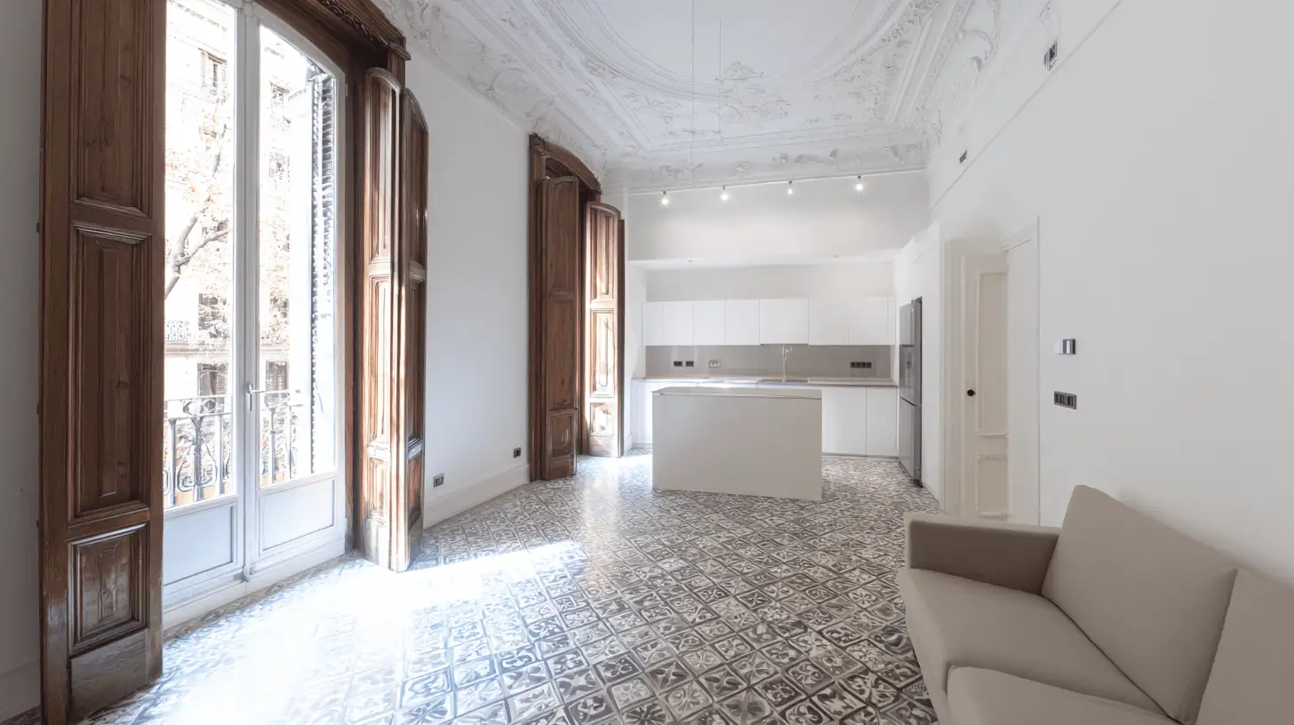 Salón reformado en un piso de Sabadell