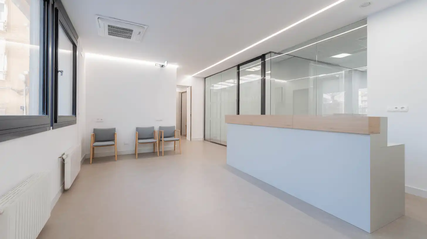 Sala de espera y recepción de un local reformado en Sabadell